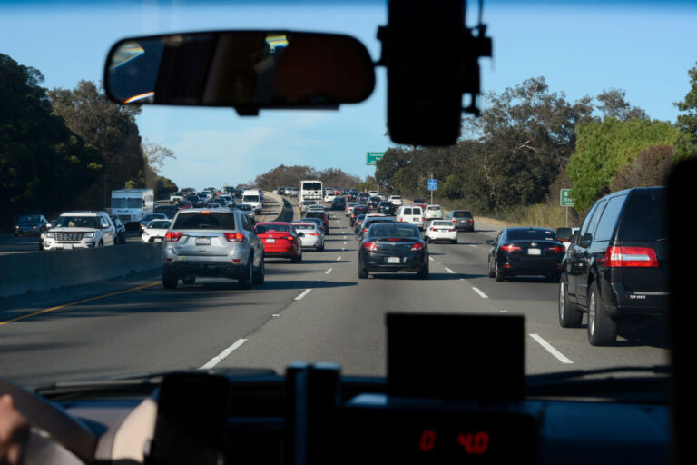 SAN FRANCISCO, CALIFORNIA - SEPTEMBER 11, 2018: Automobiles crowd a busy highway, US 101, leading into San Francisco, California.