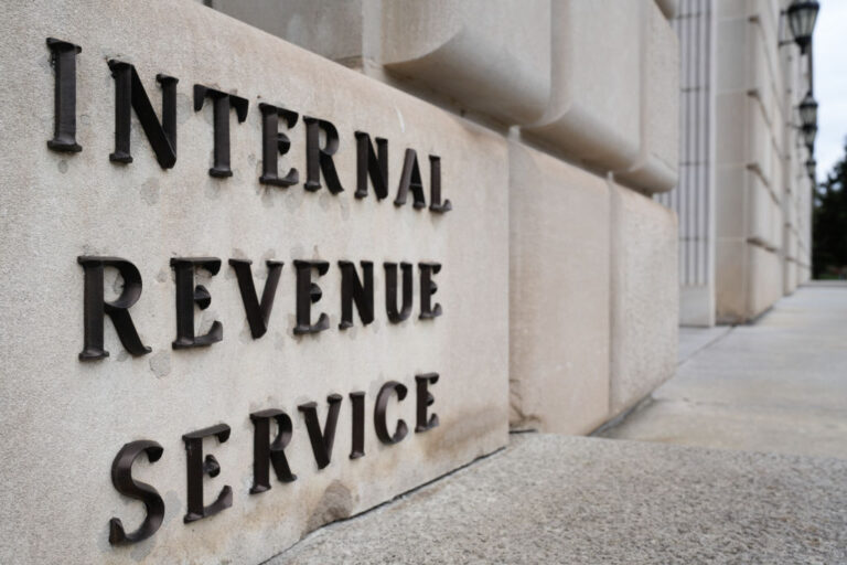 WASHINGTON, DC - JANUARY 30: A sign marks the front entrance to the Internal Revenue Service (IRS) headquarters building on January 30, 2024, in Washington, DC. (Photo by J. David Ake/Getty Images)