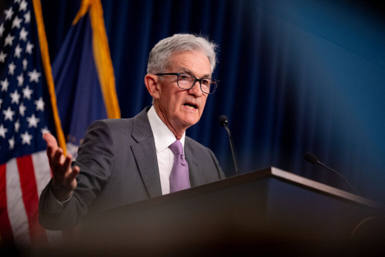 WASHINGTON, DC - JULY 31: Federal Reserve Chairman Jerome Powell speaks at a news conference following a Federal Open Market Committee meeting at the William McChesney Martin Jr. Federal Reserve Board Building on July 31, 2024 in Washington, DC. Powell spoke to members of the media after the Federal Reserve held short-term interest rates where they are with broad expectations that the rate with drop in September.