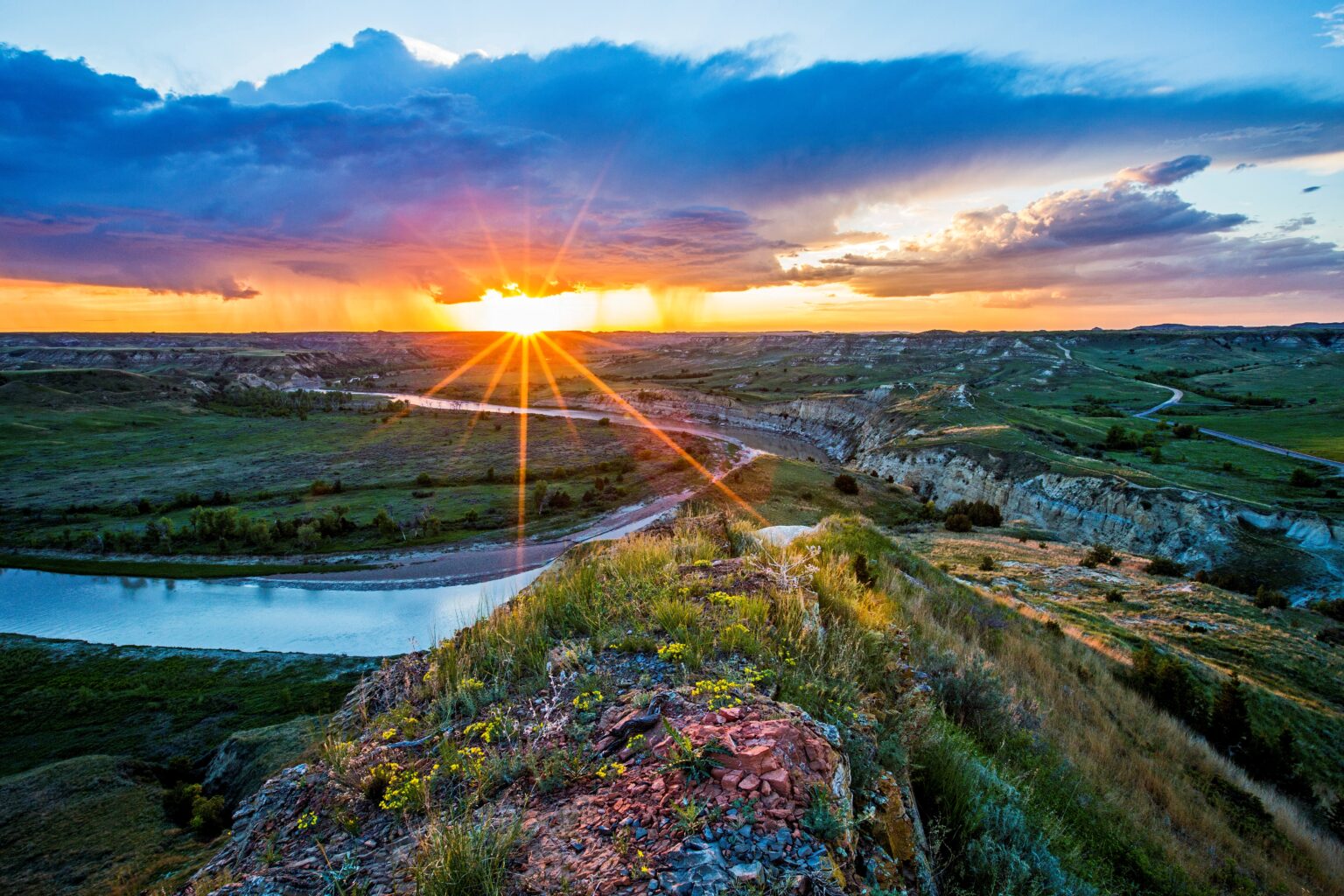 Image of sunrise over Theadore Roosevelt National Park, North dakota