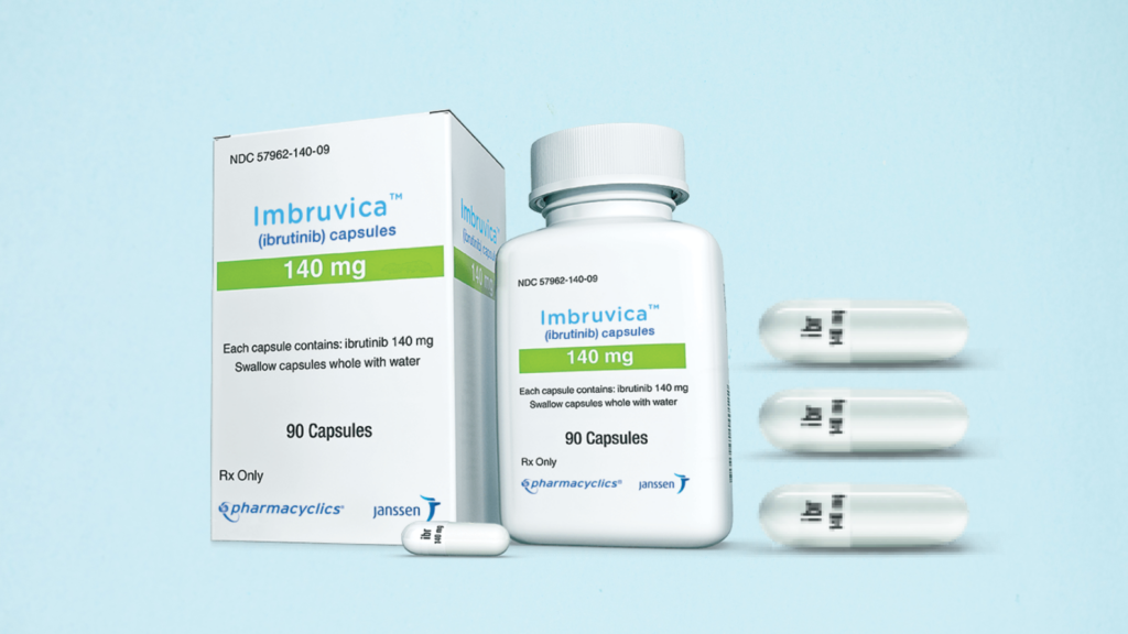 Box, bottle, and pills of Imbruvica