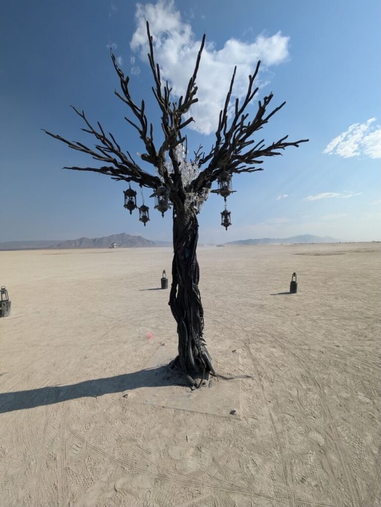 Art sculpture of tree at burning man at black rock city, nevada