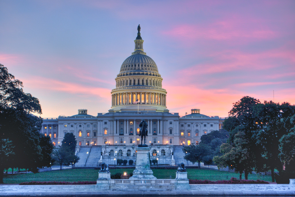 Sunset over the capitol hill building in washington DC