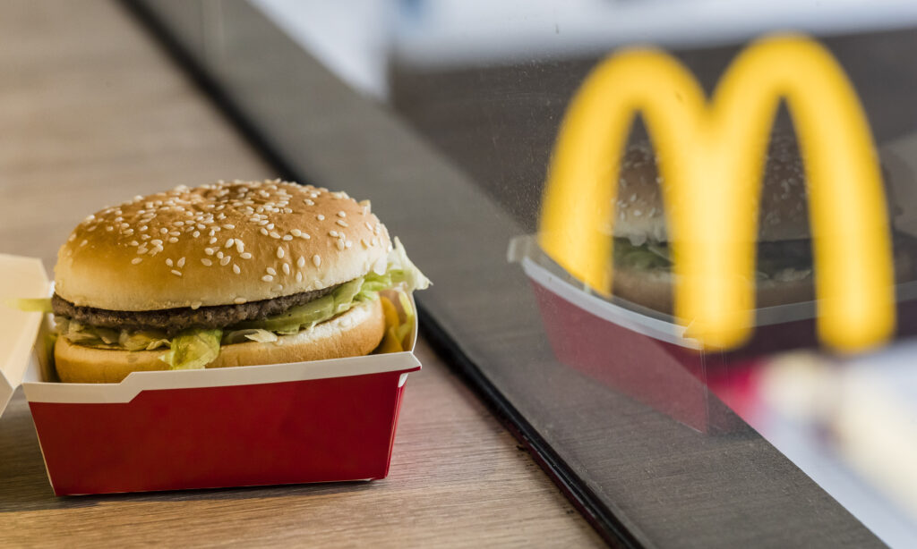 Hong Kong, Hong Kong - AUGUST 02: McDonald's Big Mac is seen in Hong Kong, Hong Kong, on August 02, 2018. McDonald's is giving away free big macs for the burger's 50th birthday. McDonald's sold 1.3 billion Big Macs last year, according to the chain.