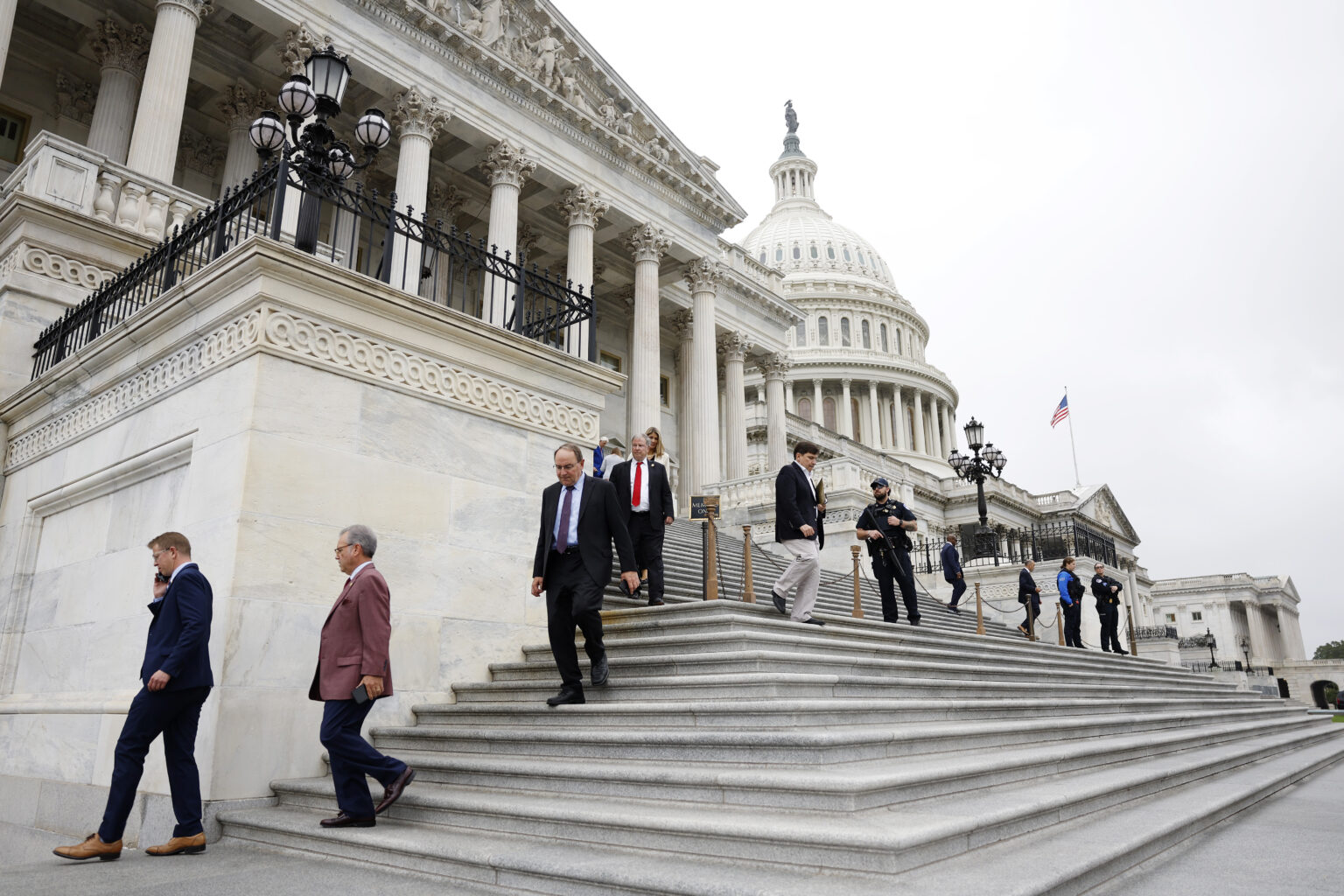 WASHINGTON, DC - SEPTEMBER 25: Members of the U.S. House of Representatives leave the U.S. Capitol after a series of votes on September 25, 2024 in Washington, DC. In a 341 to 82 vote, the House of Representatives passed legislation to avoid a funding lapse and government shutdown. The bill is one of 7 big money bills in Congress now.