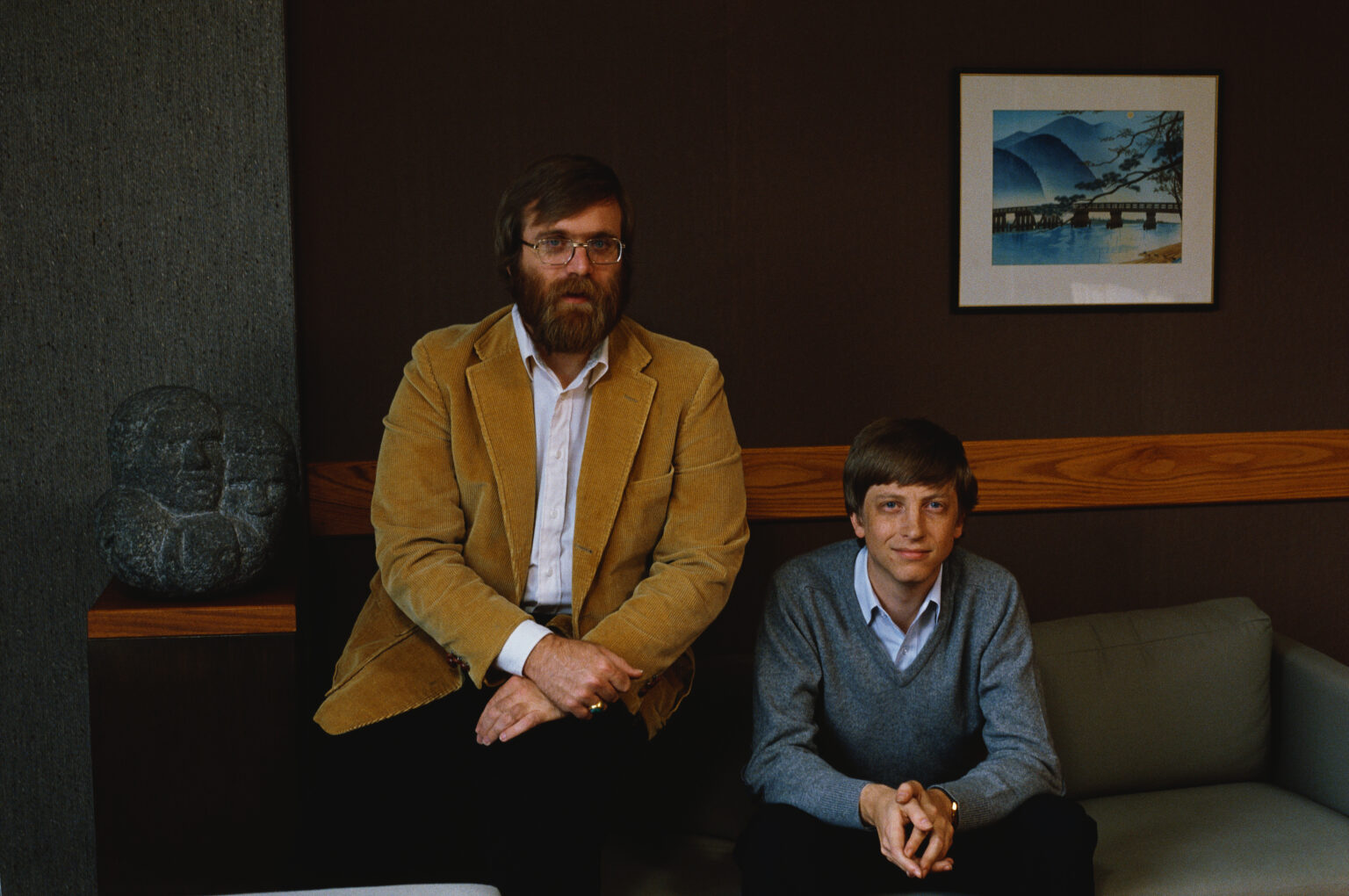 Microsoft Co-founders Bill Gates and Paul Allen pose for a portrait in 1984 in Seattle, Washington.