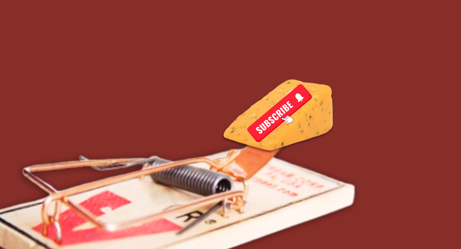 mouse trap with a hunk of chese and a "subscribe" button on a piece of cheese to represent a subscription trap