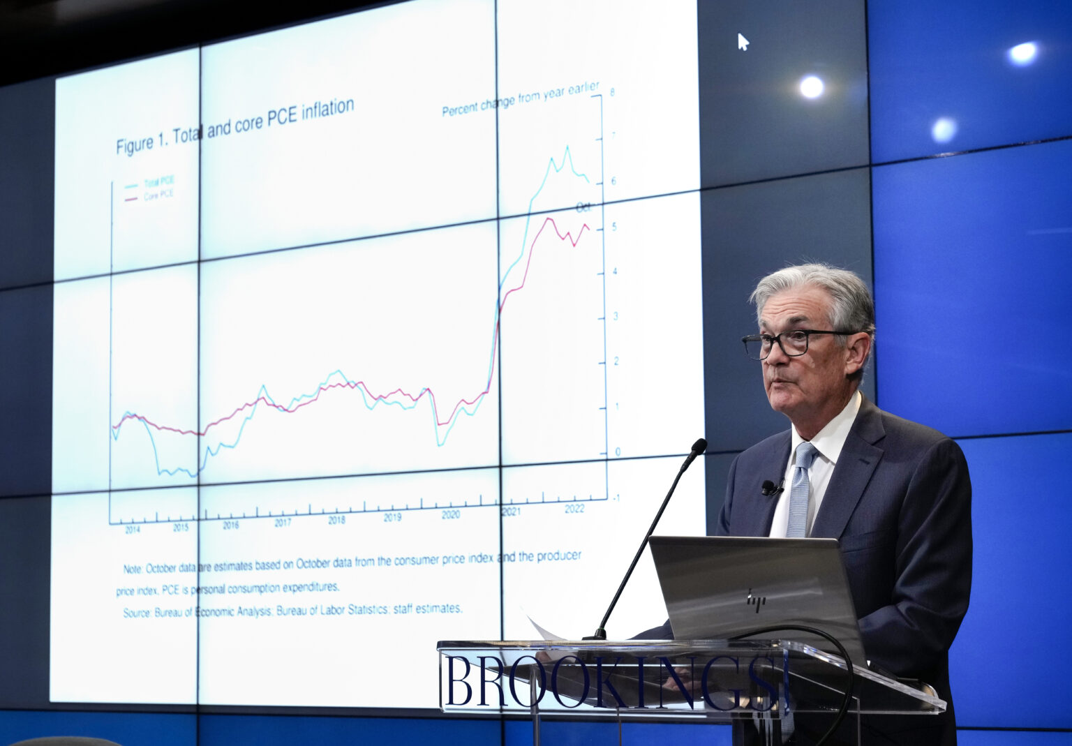 WASHINGTON, DC - NOVEMBER 30: Chair of the U.S. Federal Reserve Jerome Powell speaks at the Brookings Institution, November 30, 2022 in Washington, DC. Powell discussed the economic outlook, inflation and the labor market.