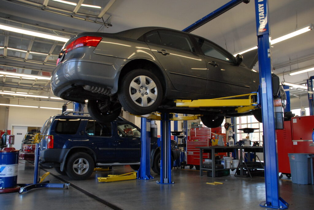 cars in an auto body shop