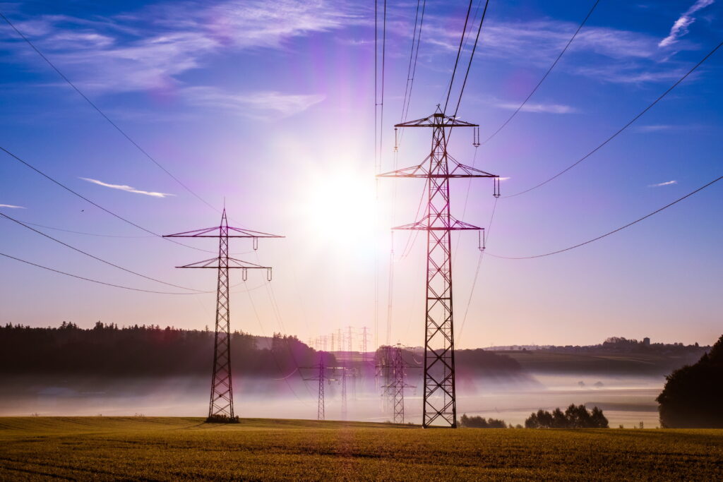 power lines across a countryside