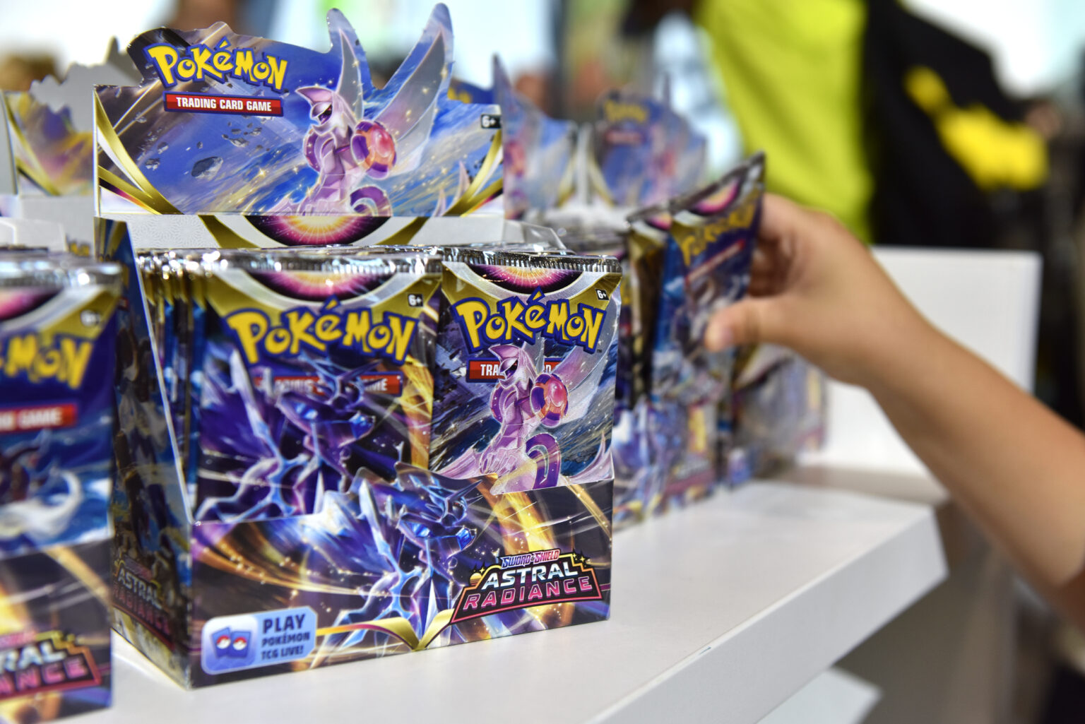 LONDON, ENGLAND - AUGUST 18: Pokemon cards displayed for sale in the Pokemon Center during the 2022 Pokémon World Championships at ExCel on August 18, 2022 in London, England. For the first time in history, the championship event is being held outside of North America, London Excel will host the competition on August 18–21. Some of the best Pokémon players from around the will compete in Pokémon TCG, the Pokémon Sword and Pokémon Shield video games, Pokémon GO, Pokémon UNITE, and Pokkén Tournament DX. Half a million dollars in prizes, the title of Pokémon World Champion, and return invitations for the following year's Worlds are up for grabs.